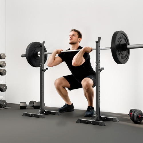 HOMCOM Adjustable Squat Rack, Weight Strength Training Bench Press Rack Weight Bench Supporter for Home Gym Exercise, Max Load 150kg, 124-154cm
