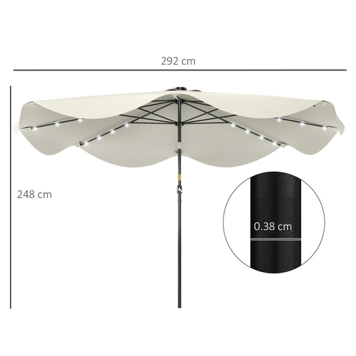 Outsunny Solar Patio Umbrella with LED and Tilt, Outdoor Market Table Umbrella Parasol with Crank, 3 x 3 (m), Cream White