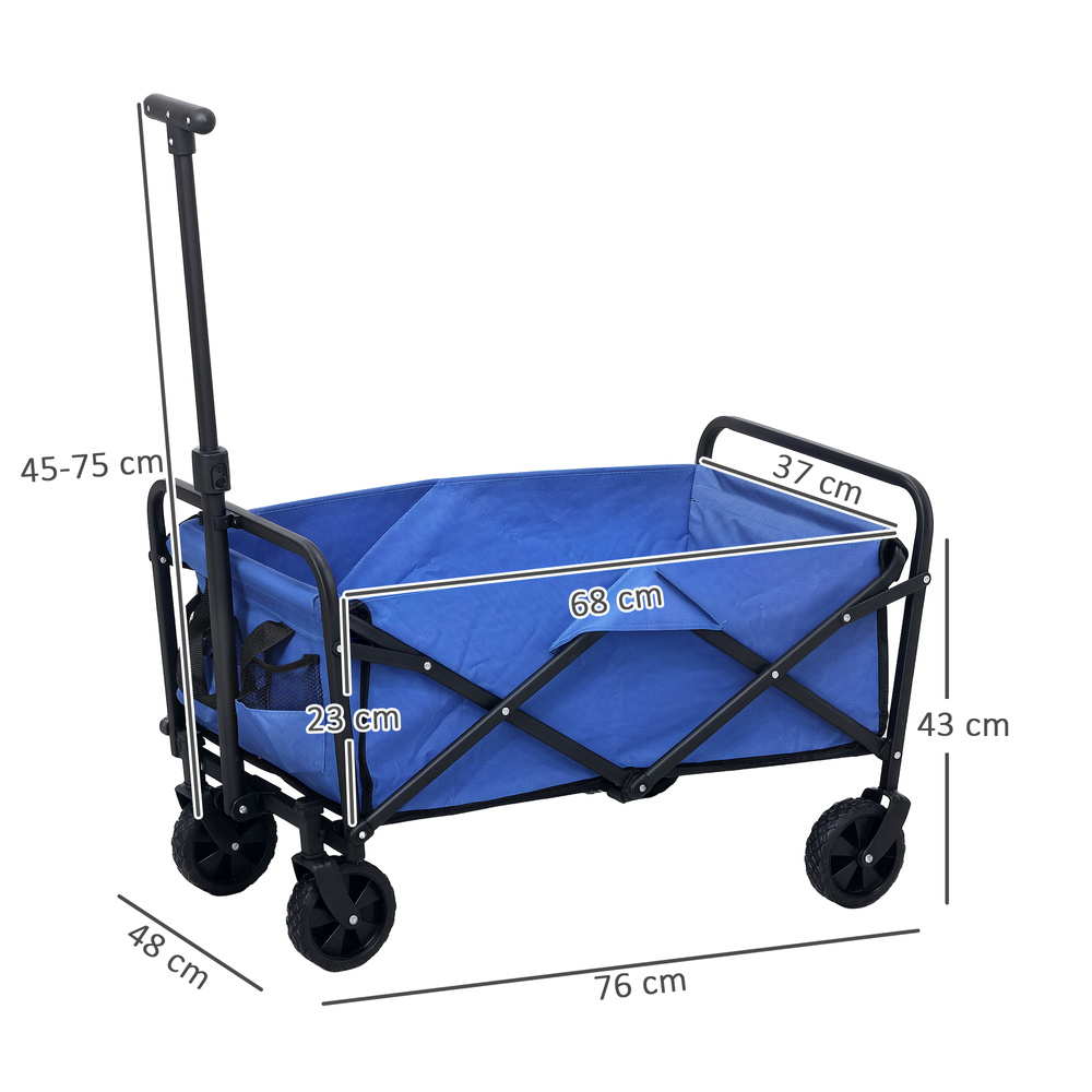 Outsunny 62L Festival Trolley on Wheels, Garden Folding Trolley Cart, 120kg Heavy Duty Collapsible Folding Wagon with Adjustable Handle and Carrying Bag for Beach, Camping, Festival, Blue
