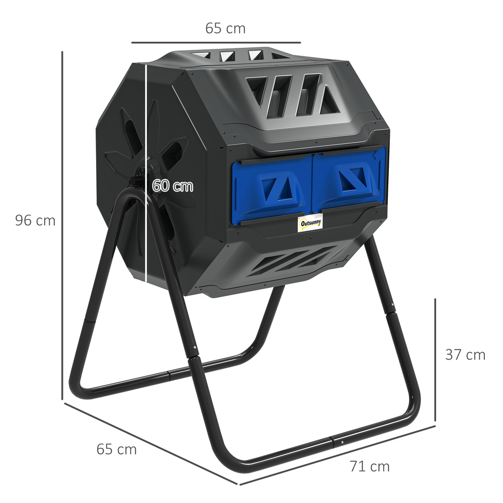 Outsunny 160L 360° Rotating Dual Chamber Composter - Blue