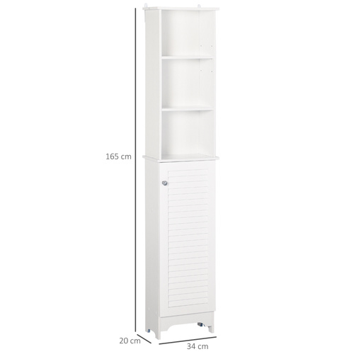 HOMCOM Tall Bathroom Cabinet, Freestanding Slim Bathroom Storage Unit with Adjustable Shelves and Shutter Door, Floor Storage Cupboard with 6 Shelves, 165H x 34W x 20D cm, White