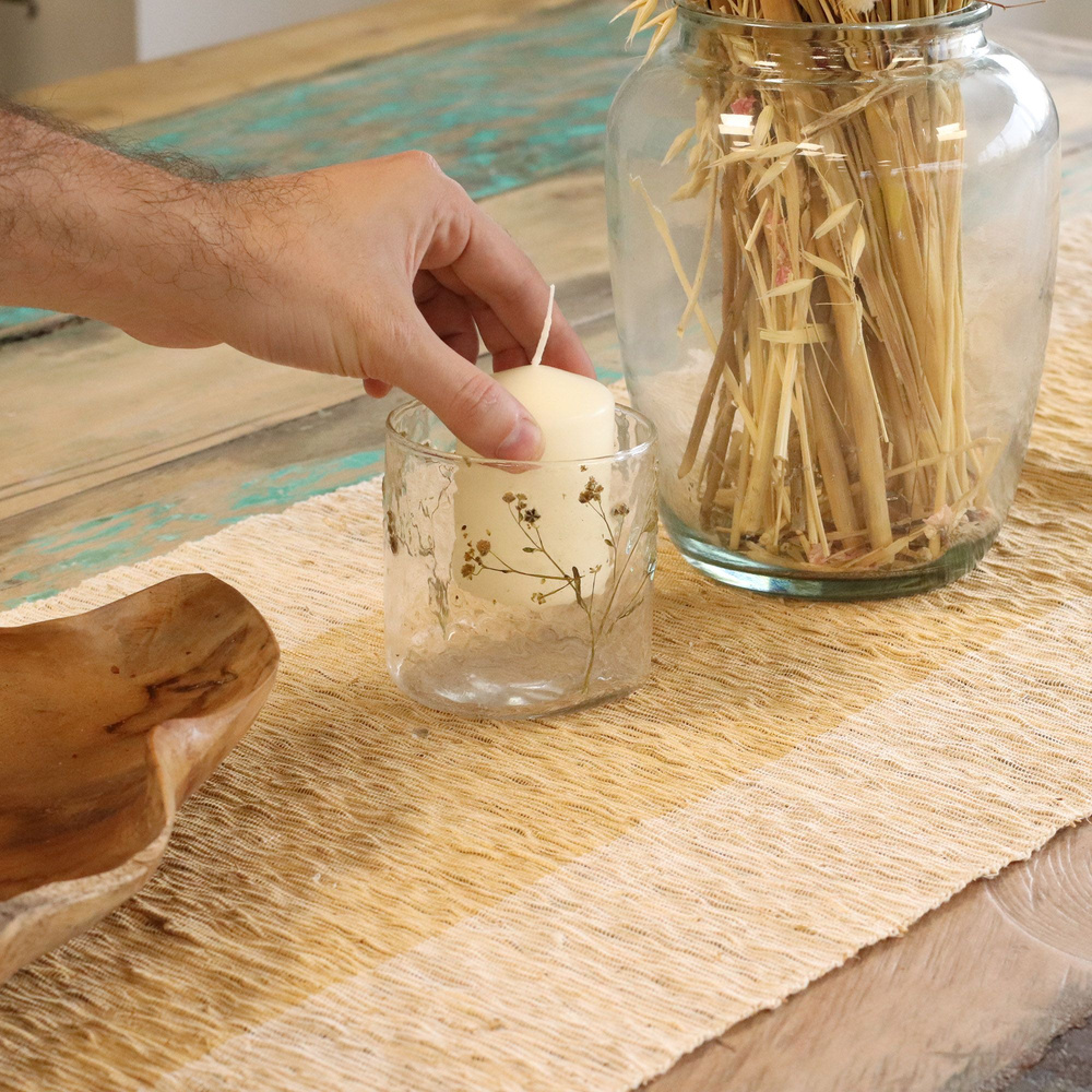 Natural Floral Glass - Straight Candle Holder - Margarita - (8x8cm)