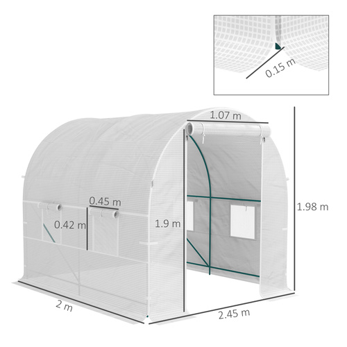 Outsunny 245 x 200cm Polytunnel Greenhouse - White