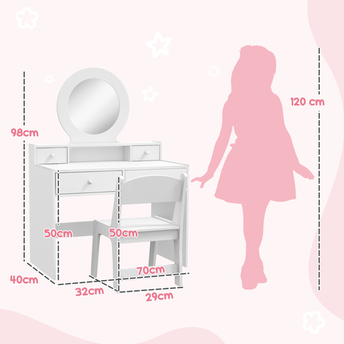 AIYAPLAY Kids Dressing Table Set Kids Make up Table with Stool and Mirror, Storage Drawers, Gift for Aged 3-8