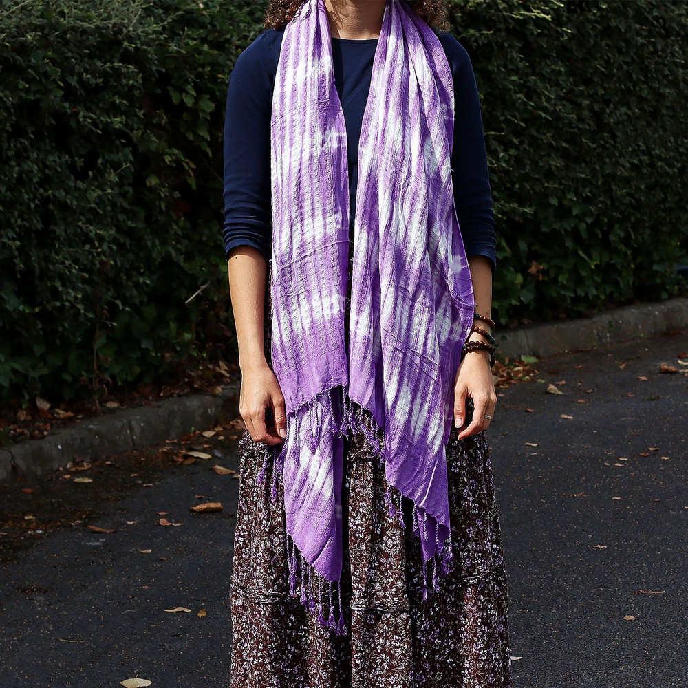 Boho Java Art Stole/Scarf - Lavender Stripes & Motiff - 62x200cm