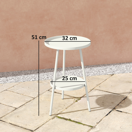Outsunny Two-Tier Metal Garden Table - White