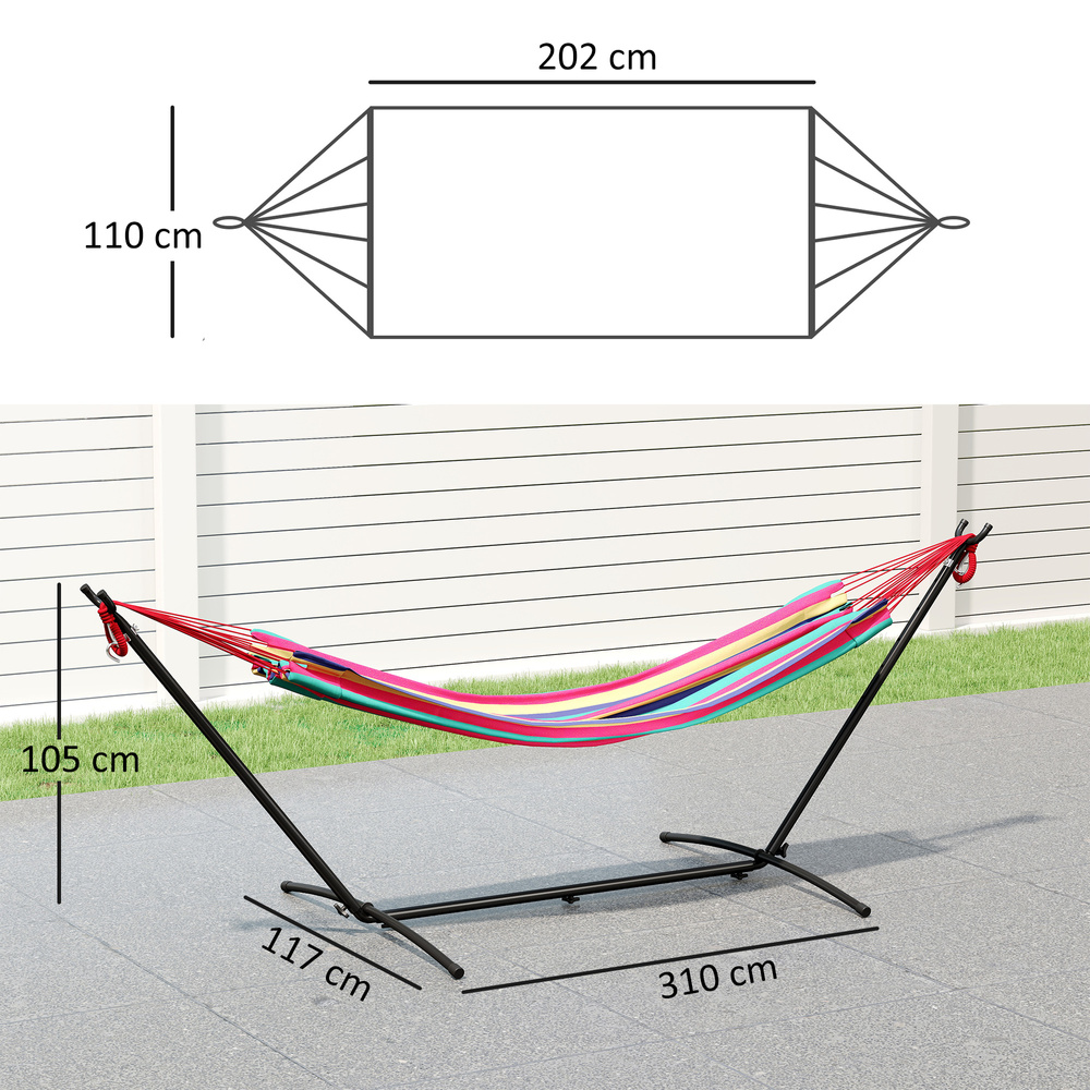 Outsunny 298 x 117cm Hammock with Stand Camping Hammock with Portable Carrying Bag, Adjustable Height, 120kg Load Capacity, Multicolour