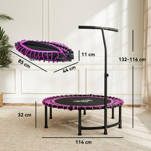 HOMCOM Mini Round Steel Frame Trampoline w/ Adjustable Handle, Pink