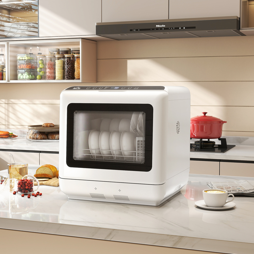 HOMCOM 6L Five-Mode Tabletop Dishwasher - White