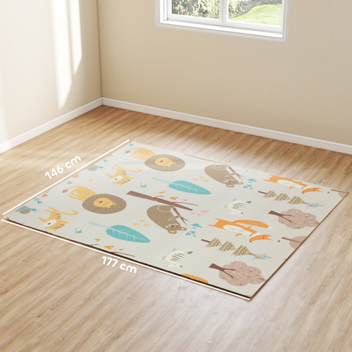 AIYAPLAY Animal-Themed Baby Plat Mat Double Sided, Foldable, Water-Resistant for Outdoor/Indoor, 177 x 146 x 1.5cm