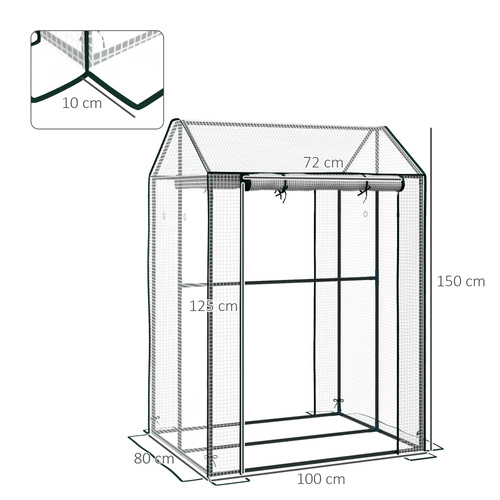 Outsunny Green House, Mini Greenhouse with 2 Roll-up Doors, Vent Holes and Reinforced Cover, 100 x 80 x 150cm