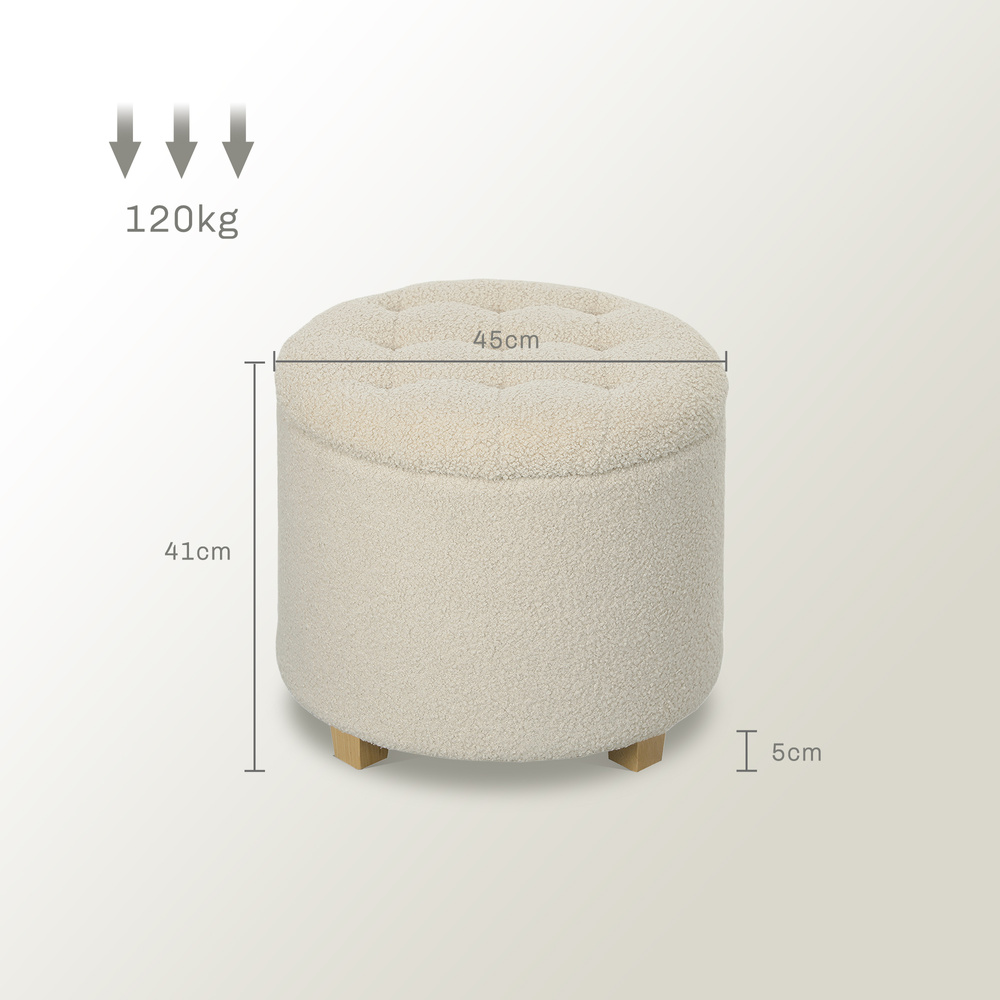 HOMCOM 40.5L Teddy Fleece Storage Ottoman - Cream White