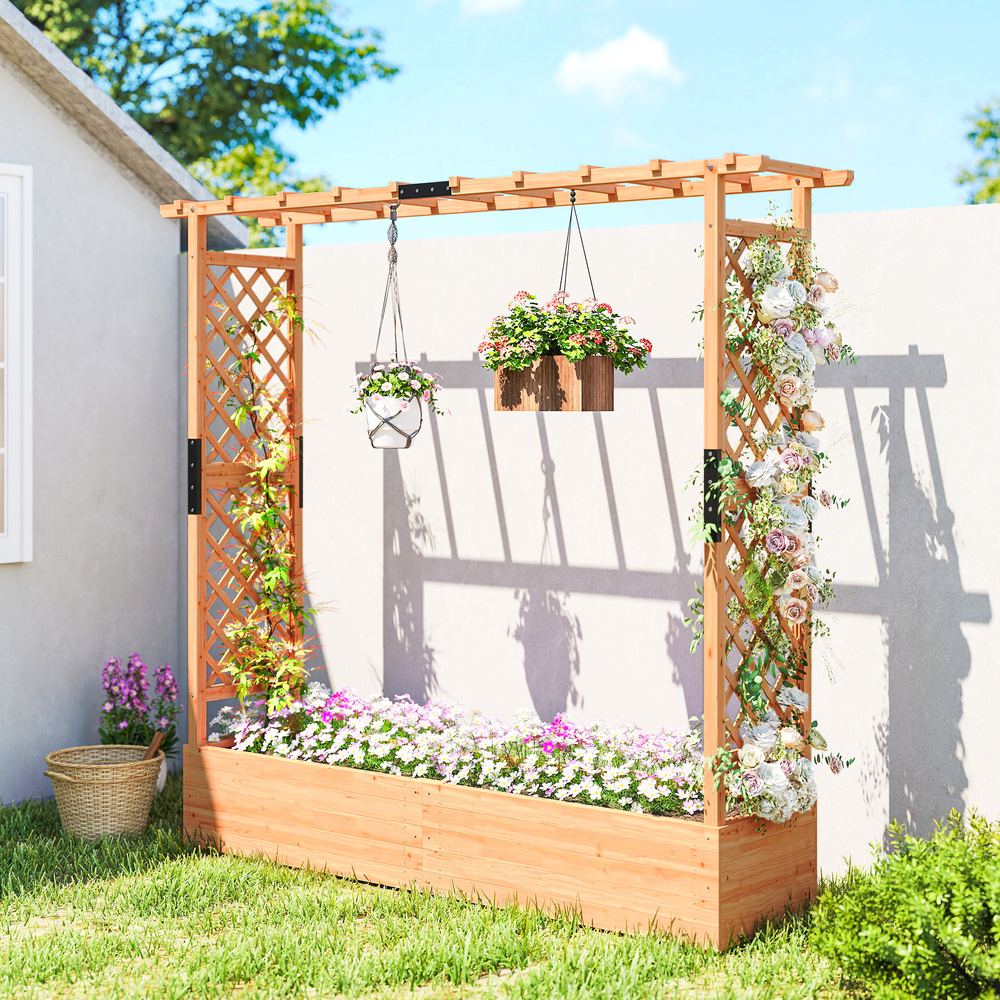 Outsunny Fir Wood 171 x 39 cm Planter and Trellis Garden Bed