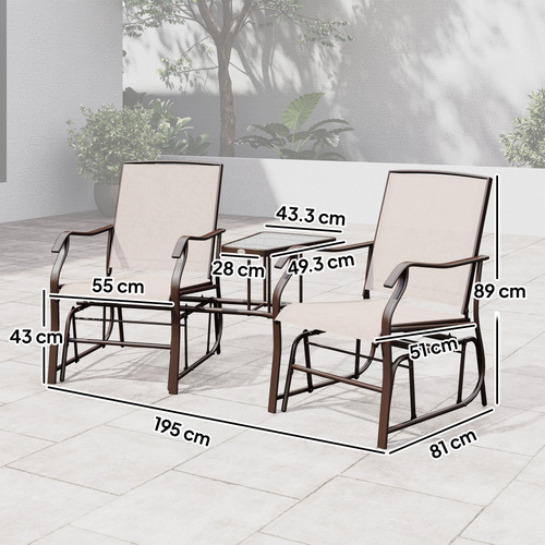 Outsunny Gliding Jack and Jill Seat, with Glass-Top Table - Brown/Beige