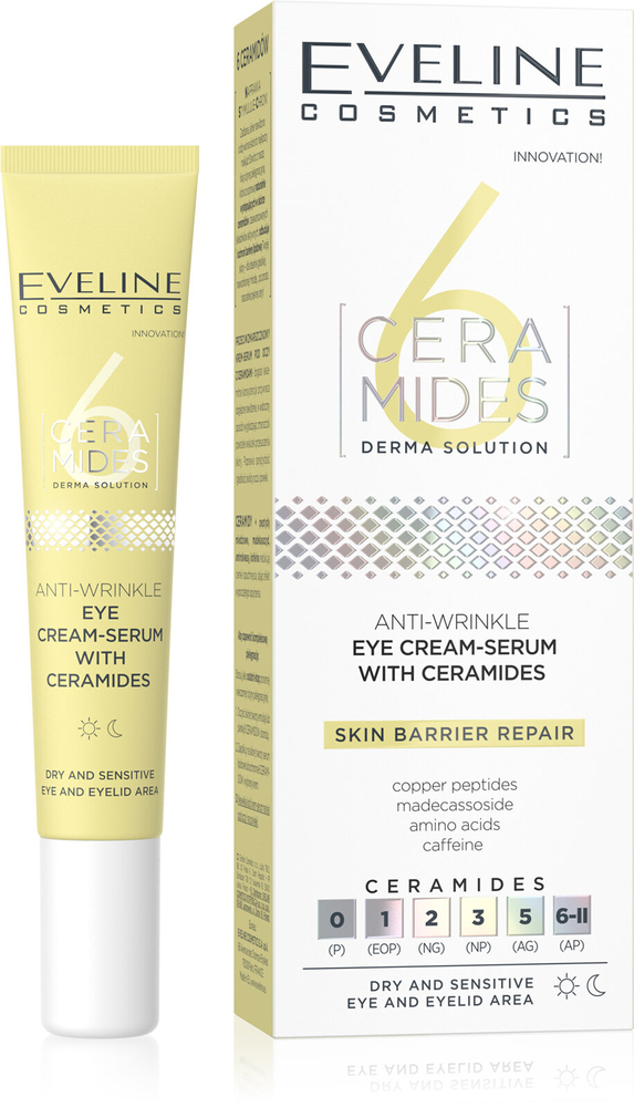 Eveline 6 Ceramides Anti-Wrinkle Eye Cream-Serum with Ceramides for Dry and Sensitive Skin 20ml