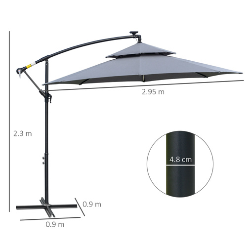 Outsunny 3m LED Light Overhanging Parasol - Grey