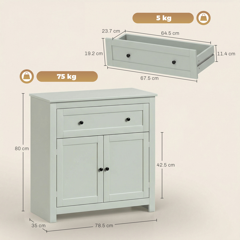 HOMCOM Sideboard Storage Cabinet, Modern Kitchen Cupboard with Adjustable Shelf, Drawer and Double Doors, Green