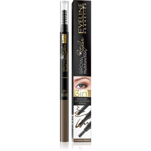 Eveline Brow Styler Multifunction Brow Liner 3in1 Eyebrow Pencil 01 Medium Brown 1 Piece