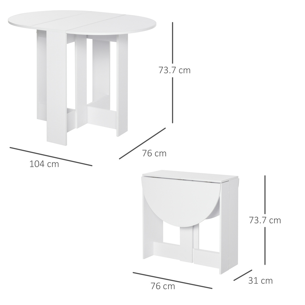 HOMCOM Space-saving Drop Leaf Table, Folding Dining Table for Small Space, Kitchen, Dining Room, White