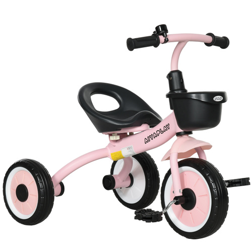 AIYAPLAY Kids Trike, Tricycle, with Adjustable Seat, Basket, Bell, for Ages 2-5 Years - Pink