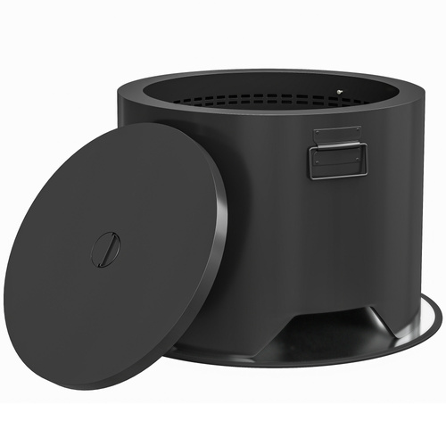 Outsunny Outdoor Round Fire Pit with Lid and Fire Poker - Black