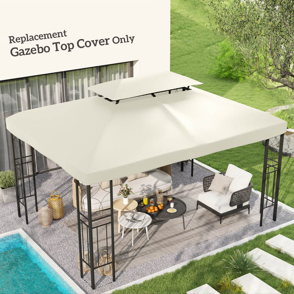 Outsunny 3x4m Gazebo Replacement Roof Canopy 2 Tier Top UV Cover Garden Patio Outdoor Sun Awning Shelters Cream (TOP COVER ONLY)