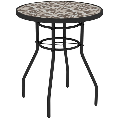 Outsunny Φ60 Garden Table, with Glass Printed Tabletop - Brown