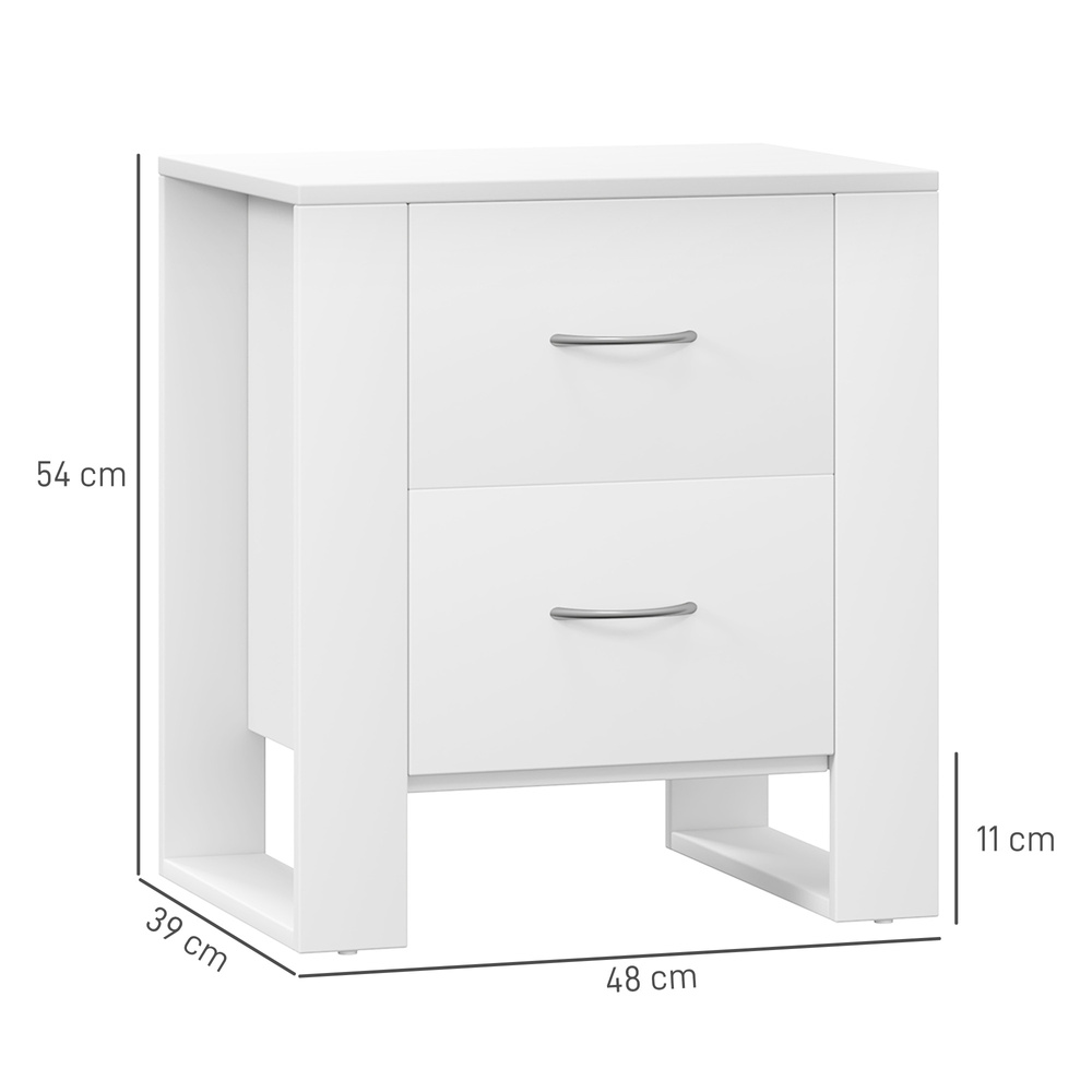 HOMCOM Bedside Table Set of 2 with 2 Drawers, Nightstands with Handles and Elevated Base, Side Tables for Bedroom, Living Room, White