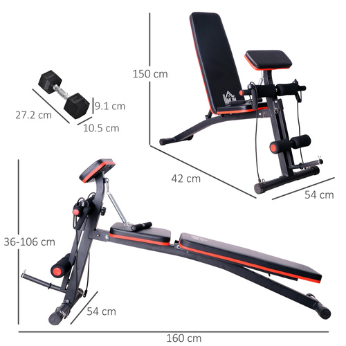 HOMCOM Adjustable Reclined Dumbbell Bench Weight Lifting Set Folding Sit Up Ab Bench Home Training Gym Multiuse Workout Exercise Fitness with 2 x 4kg Dumbbells