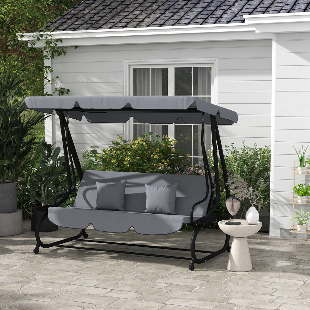 Outsunny Three-Person garden Swing Chair, with Adjustable Canopy - Light Brown