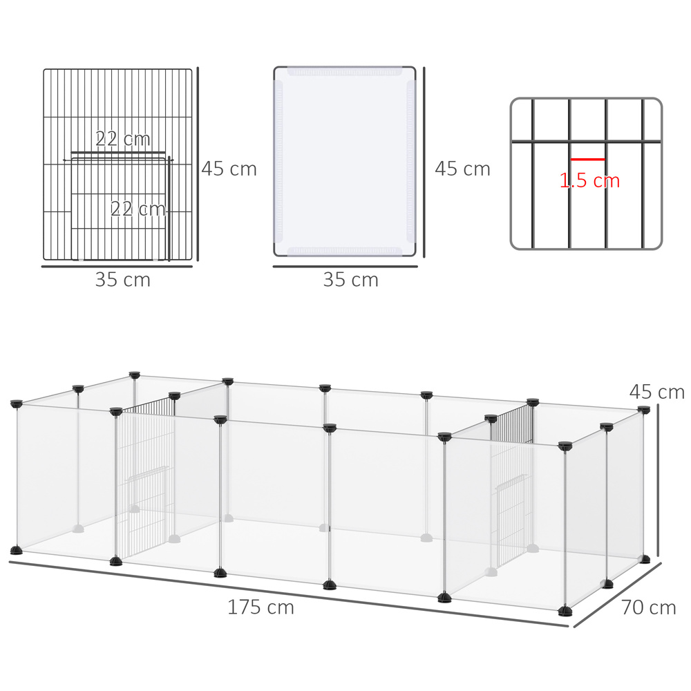 PawHut 18-Panel Small Animal Cage, Pet Playpen, for Guinea Pigs, Hedgehogs - White