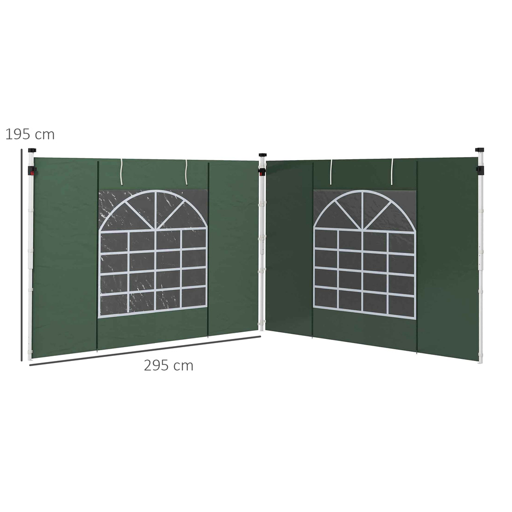 Outsunny Gazebo Side Panels, 2 Pack Sides Replacement, for 3x3(m) or 3x6m Pop Up Gazebo, with Windows and Doors, Green