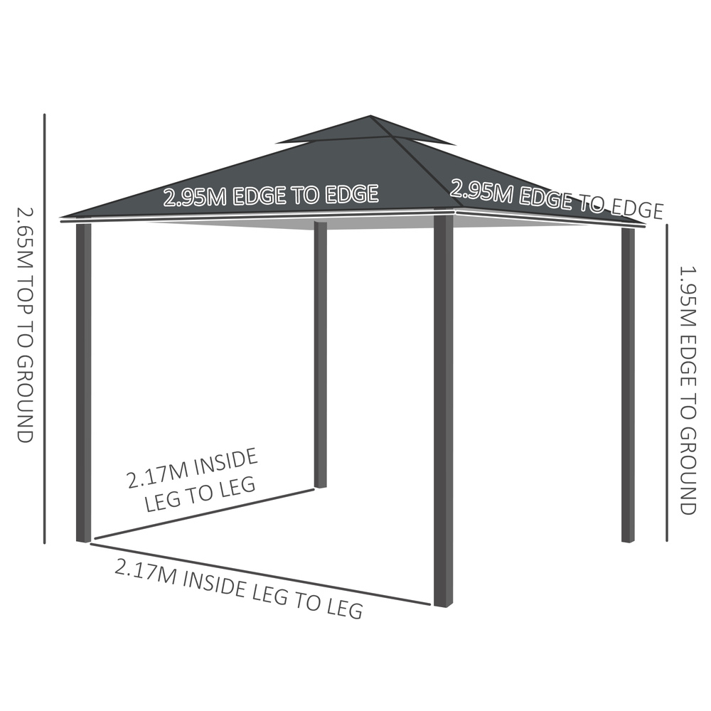 Outsunny 3 x 3 m Garden Gazebo Double Roof Marquee Patio Wedding Party Tent Canopy Shelter with Sidewalls, (Dark Grey)