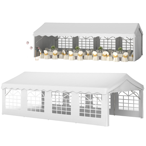 Outsunny 8m x 4m Garden Gazebo Marquee Wedding Shelter Level 4 Wind Protection, White