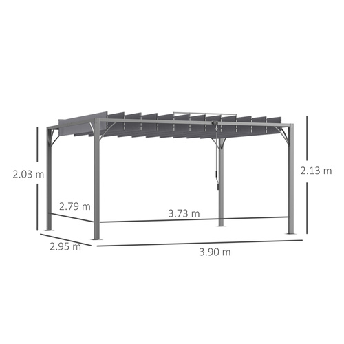 Outsunny 4 x 3(m) Outdoor Pergola with Retractable Roof, Aluminium Louvered Patio Gazebo Canopy for Lawn Garden Patio, Grey