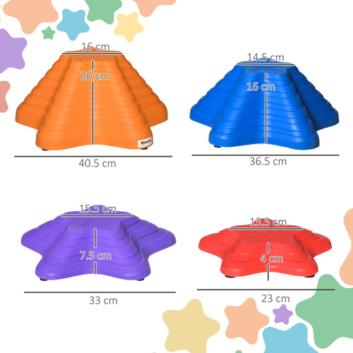 Outsunny 11-Piece Stepping Stones Kids, Starfish Style Non-slip Obstacle Course, Stackable Balance Blocks Garden Toys, Encourage Toddler Sensory Toys Indoor Outdoor - Multicoloured