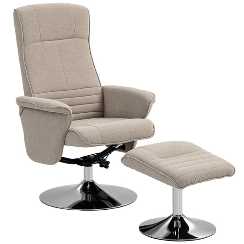 HOMCOM Swivel Recliner Chair with Footstool, Velvet Recliner Armchair with Ottoman, Steel Base, Upholstered Reclining Chair for Living Room, Bedroom, Office, Beige