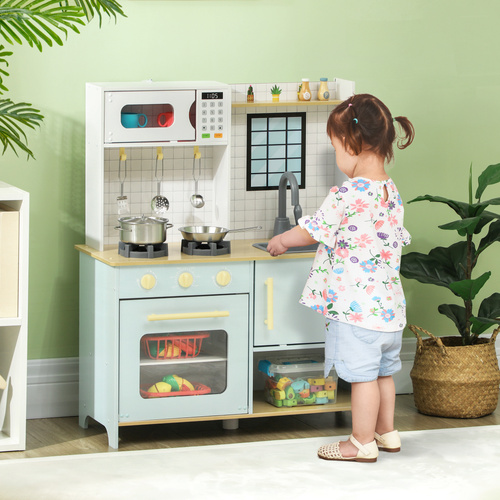 AIYAPLAY Pretend Play Kitchen, Kids Kitchen Playset with Light & Sound Stove, Turning Knobs, Cooking Accessories