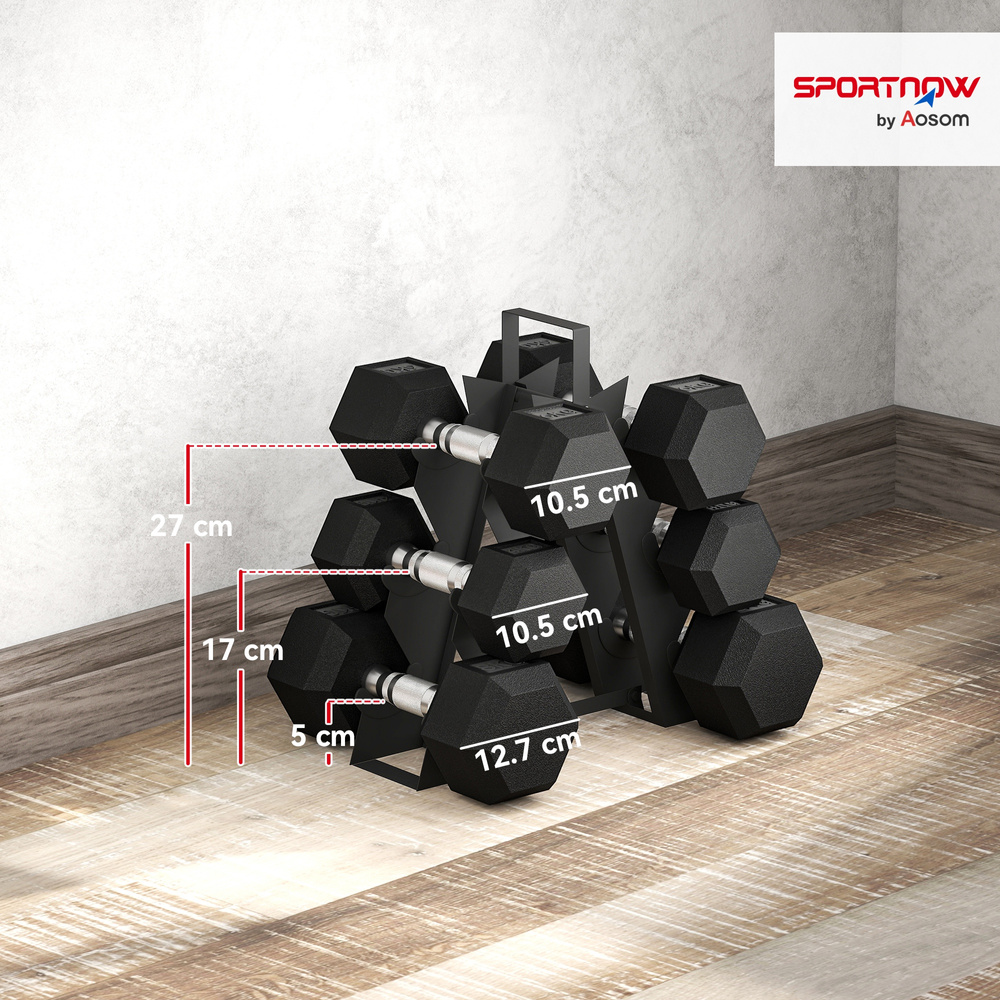 SPORTNOW Hex Dumbbell Set with Weights Storage Rack, Rubber Coated Dumbbells, Non-Slip Chrome Handles, Space-Saving for Home Gym Weight Lifting Strength Training, 2 x 2kg, 2 x 5kg, 2 x 8kg