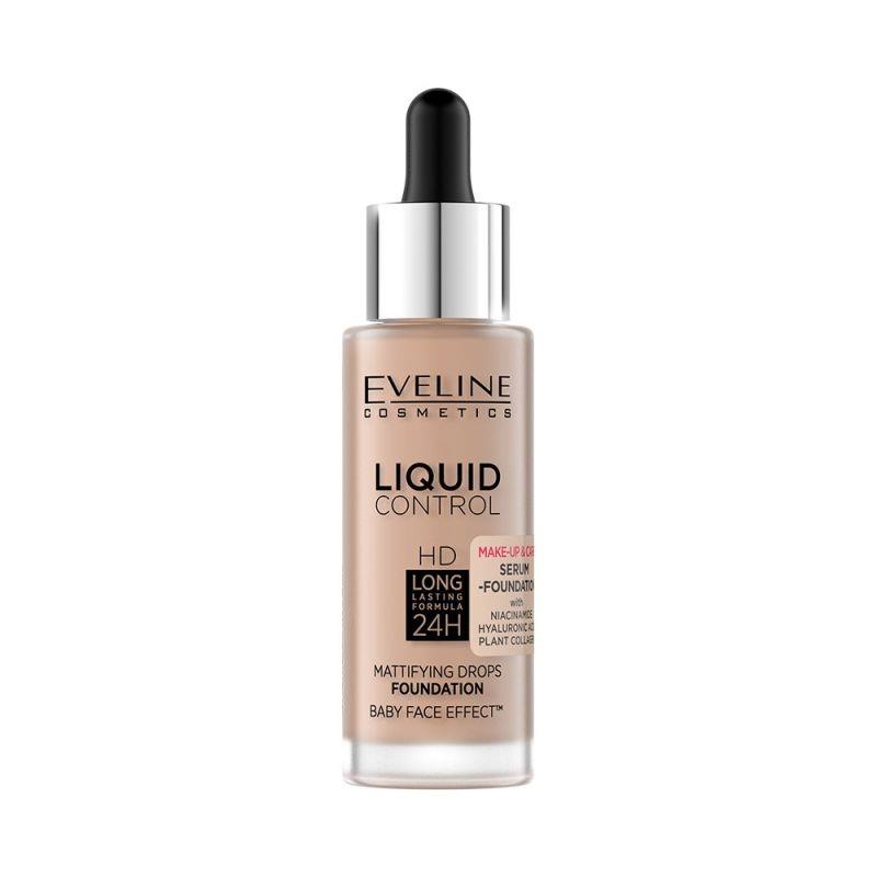 Eveline Liquid Control HD Lekki Podkład do Twarzy z Dropperem Doskonały Efekt Matowienia Nr 025 Light Rose 32ml