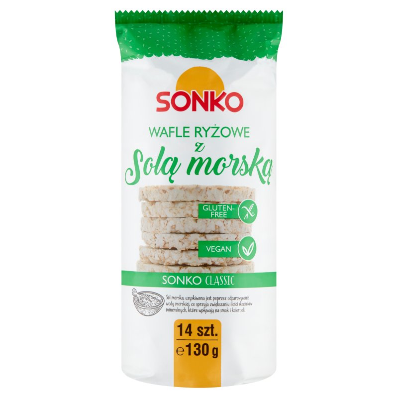 Sonko Classic Bezglutenowe Wegańskie Wafle Ryżowe z Solą Morską i Błonnikiem 130g