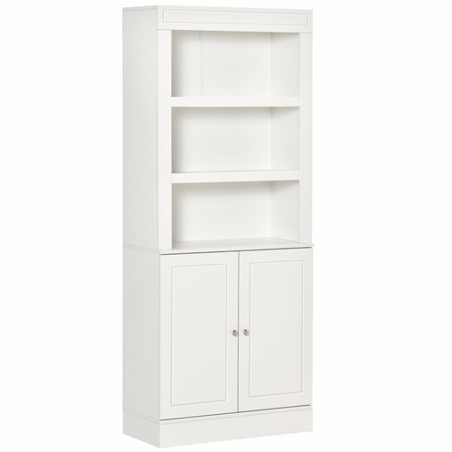 HOMCOM Kitchen Cupboard with 6-tier Shelving, Freestanding Storage Cabinet Sideboard, Pantry Cupboard with 3 Open Compartments and Double-door Cabinet with Adjustable Shelves, White