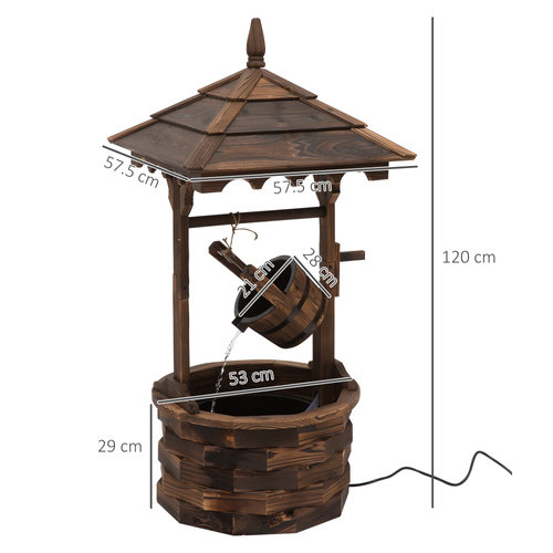 Outsunny Wooden Garden Wishing Well Fountain Barrel Waterfall Rustic Wood with Pump Garden Décor Ornament