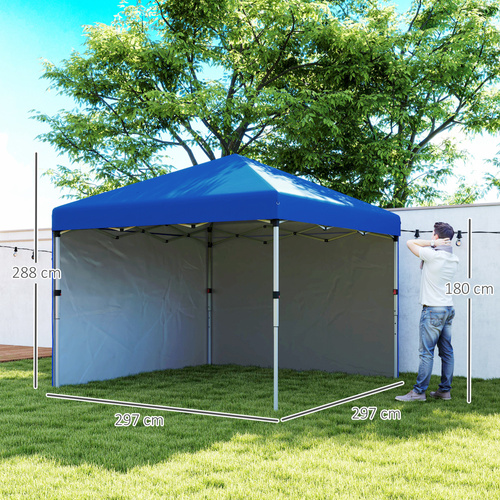 Outsunny 3 x 3 (M) Pop Up Gazebo, UPF 30+ with 2 Sidewalls, Leg Weight Bags and Wheeled Bag, Height Adjustable Party Tent Event Shelter for Garden, Patio, Blue