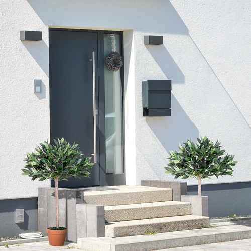 Outsunny 3ft Artificial Laurel Tree Indoor Plant Greenery for Home Office Potted in An Orange Pot Set of 2