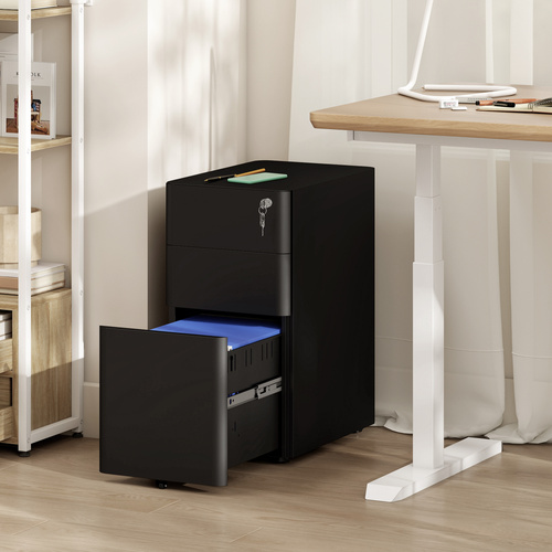 Vinsetto 3-Drawer Steel Filing Cabinet with Lock - Black