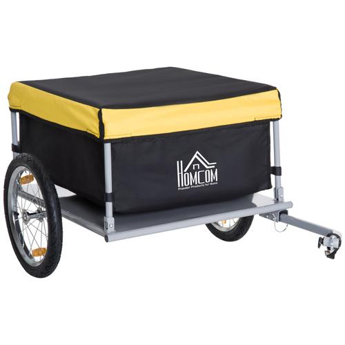 HOMCOM Two-Wheel Bicycle Large Cargo Wagon Trailer Oxford Fabric, Folding Storage, & Removable Cover, Yellow
