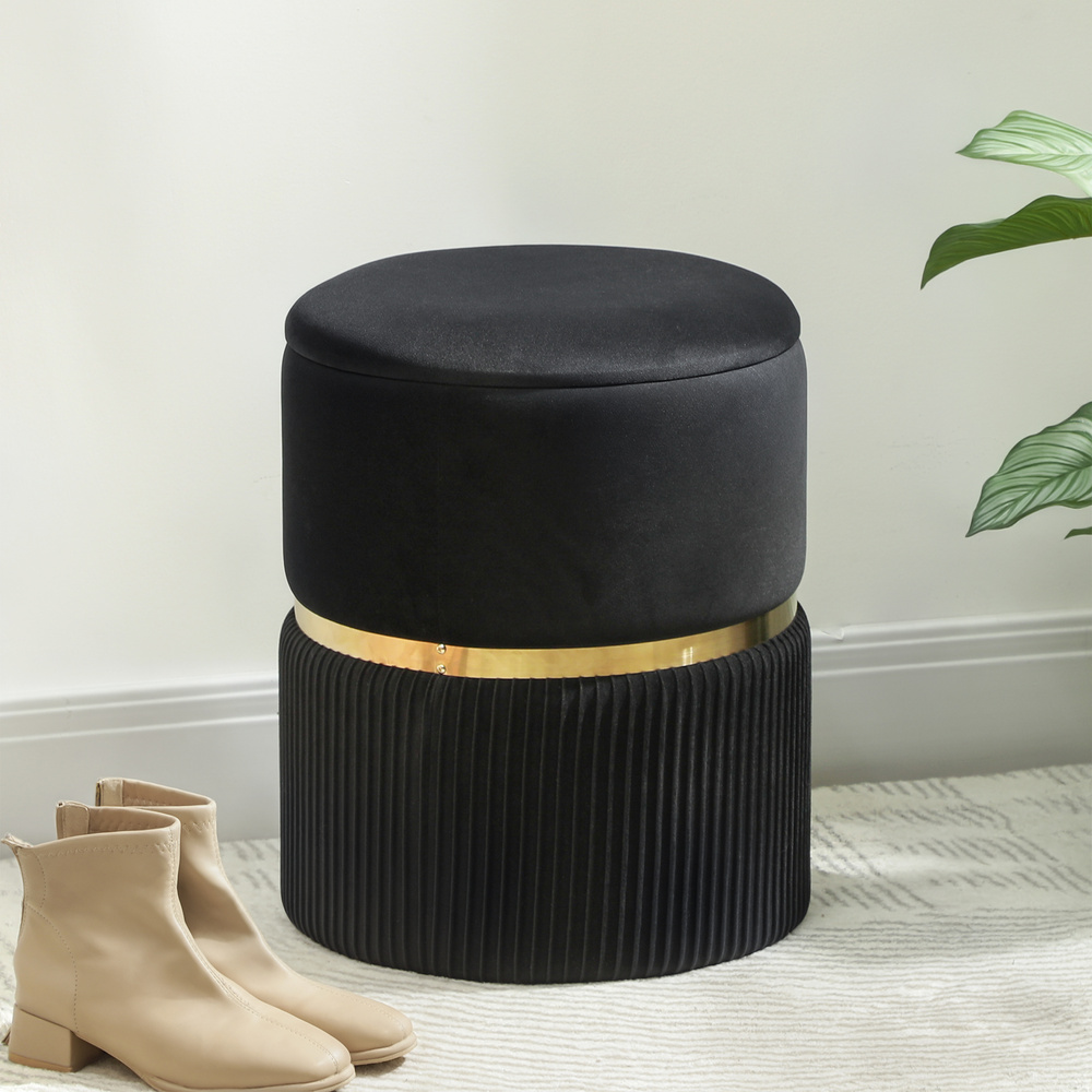 HOMCOM Velvet-Feel Storage Ottoman - Black