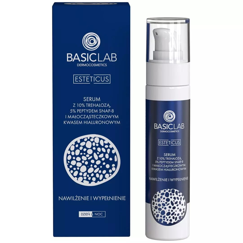 BasicLab Dermocosmetics Serum with Trehalose 10% and 5% Peptide Moisturizing and Filling for Dry and Very Dry Skin Day and Night 50ml