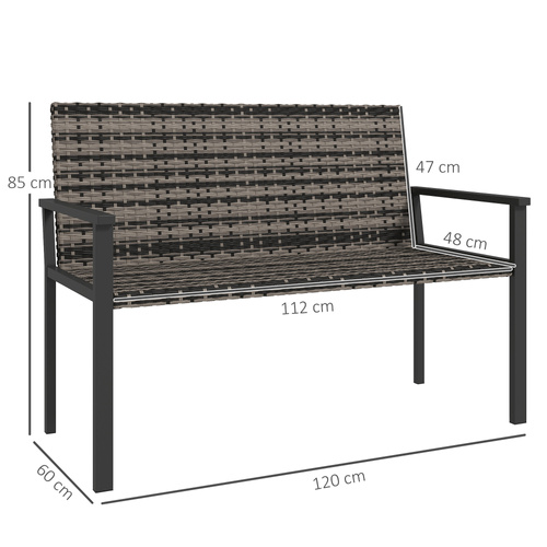 Outsunny Two-Seater Rattan Bench - Mixed Grey
